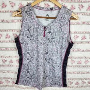 Club Ride Floral Print Tank Top Sleeveless Half Zip Athletic L